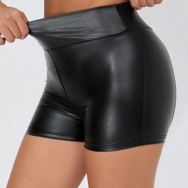 Leather shorts for women high waisted body push ups black sprinters sports and fitness womens sexy slim shorts Sedenki Damskie 250414Z