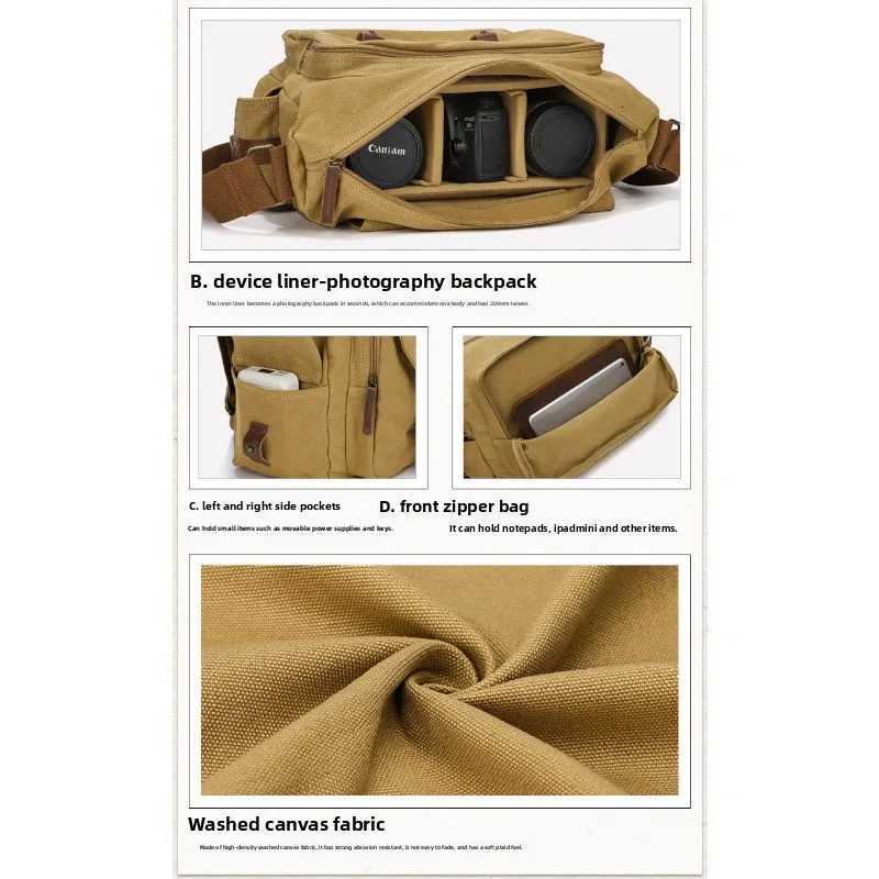 Fashion SLR camera sahel canvas shoder messenger photo bag waterproof removable liner digital camera storage bag Y251121
