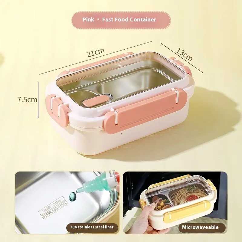 Hot 304 Portable Lunch Box Stainless Steel Lunch Box Office Worker Student Lunch Box Microwave Oven Heating Insulation BoxM251121