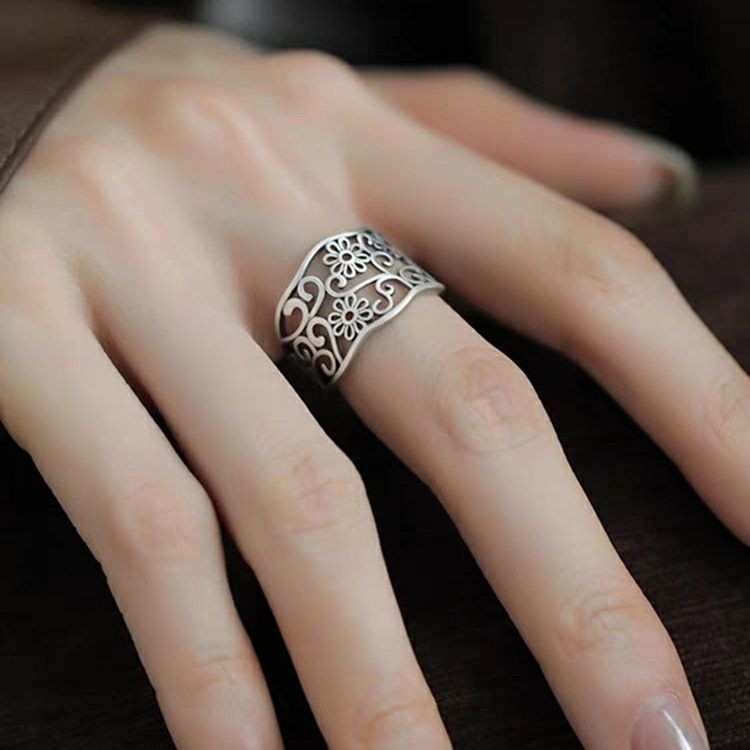 Sterling Sier Rings for Women Couple Minimalist Handmade Simple Hollow Flower Ring Fine Jewelry Accessories Gift Prevent Allergy Free shipping