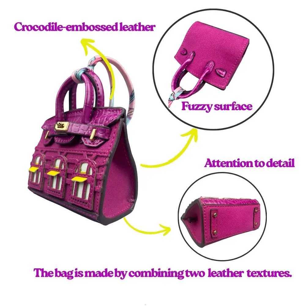 House-shaped Earphone Case Bag Charm Keychain - 3D Window Design Premium Croc-Embossed Yangba Suede Fuzzy Leather Mini Bag Z251120