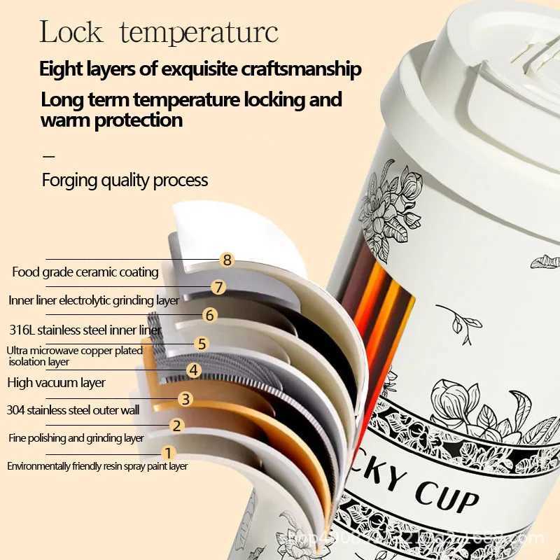 Beautiful Coffee Cups Stainless Steel Thermal Cup Drink Items Tumbler Large Capacity Tea Espresso Travel Straw Coffeeware Dining L251121VN0Z W260226