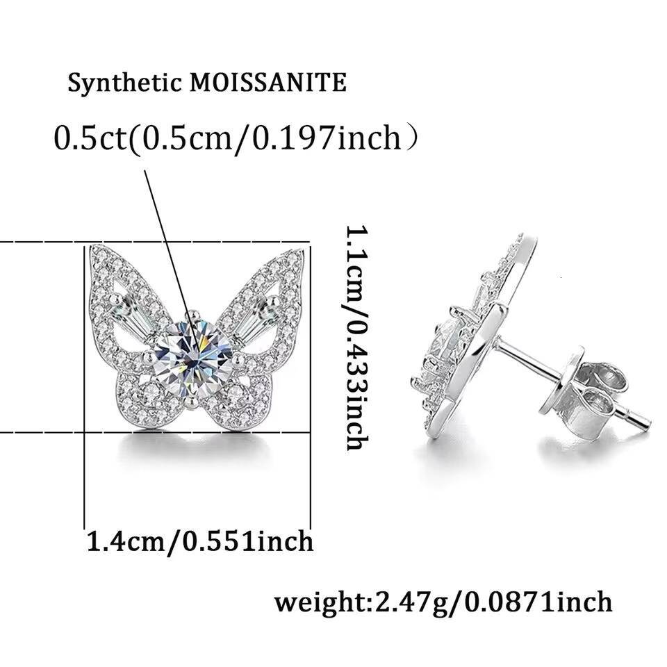 925 Sterling Silver Moissanite Earrings butterfly Style Sweet Romantic Gorgeous Jewelry Gift
