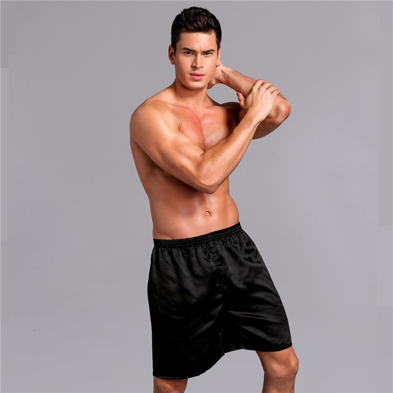 2025 Mens Satin Silk Five-Point Solid Color Loose Boxer Summer Thin Simple Casual Home Sleep Shorts 241116