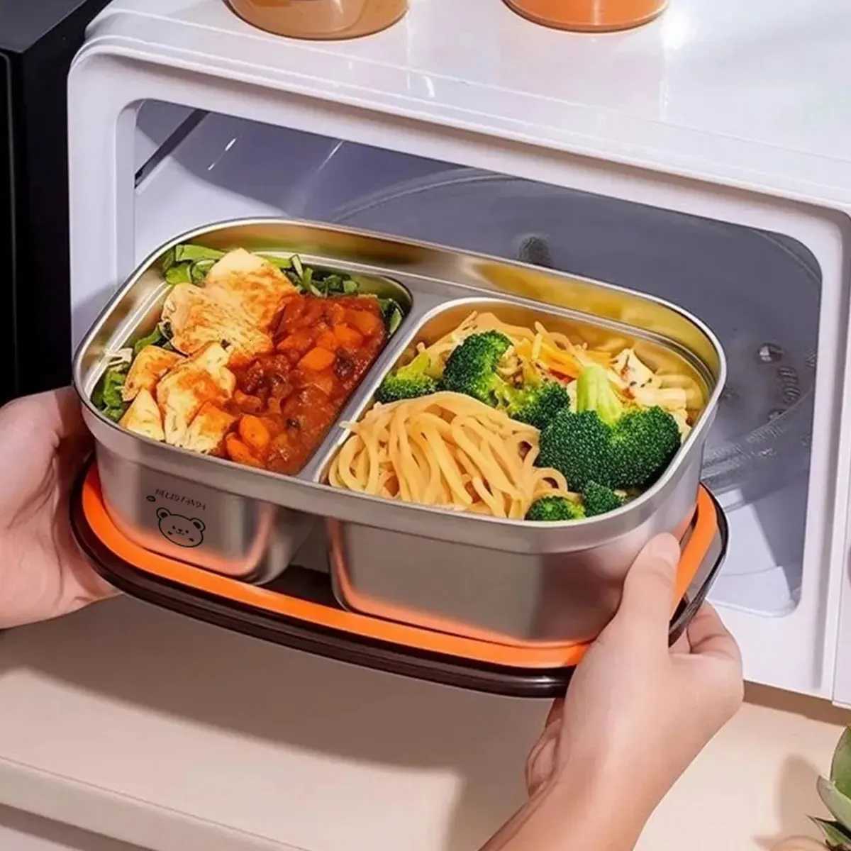 WORTHBUY Portable 304 Stainless Steel Lunch Box With Lid Food Container Microwave Heatable Sealed Bento Box For Kids StudentM251121