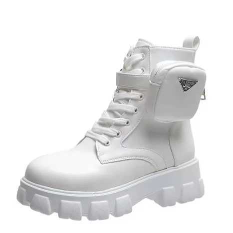 Womens leather Oxford motorcycle boots wedges lace-up platform shoes white black rinse women new H251121