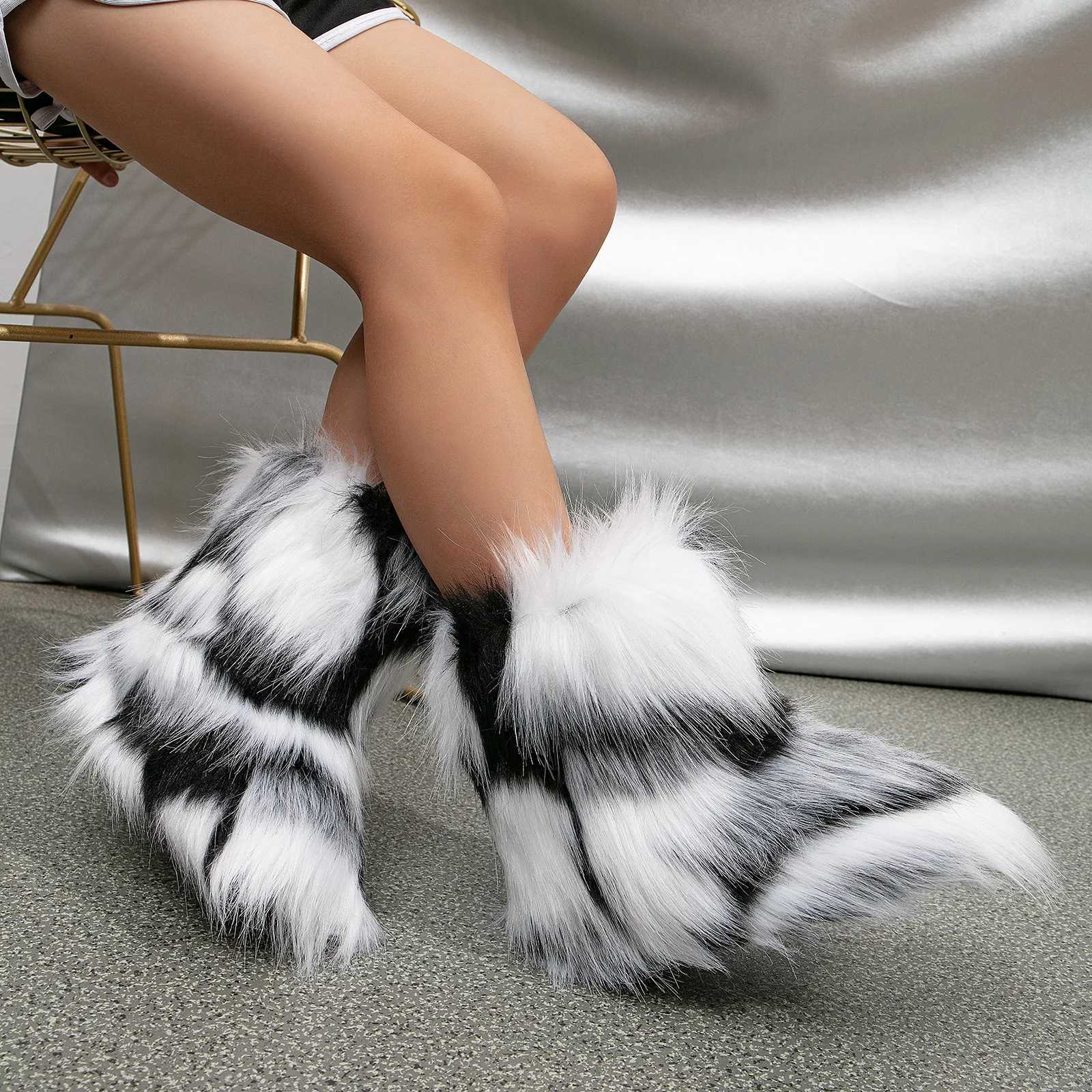 2023 Winter Kids Warm Snow Boots Puffy Faux Fur Boots Children Furry Shoe Rubber Flat Non-slip Slip-on Boots Luxury Fur ShoesW251121