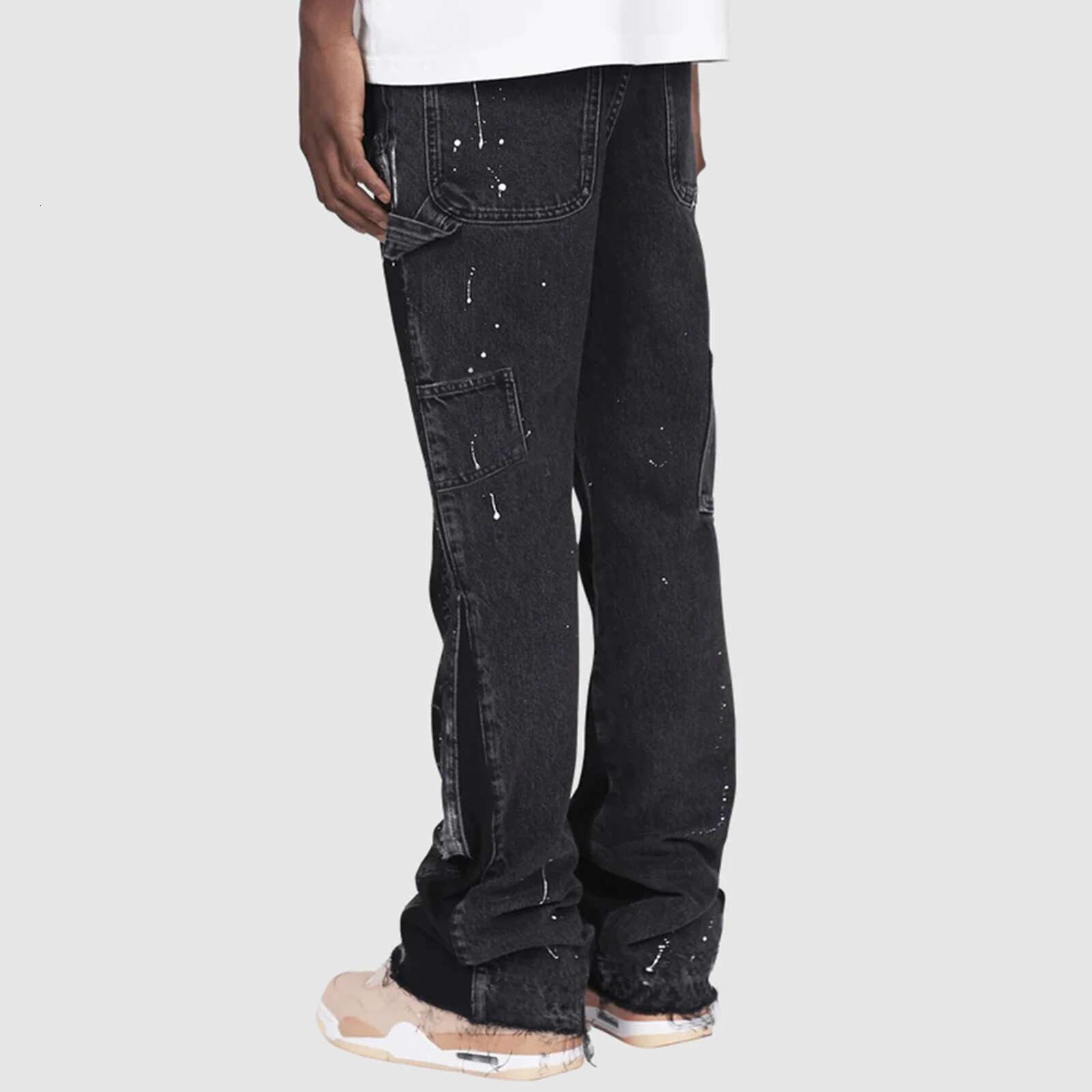 Men's Micro Flare Jeans Fashion Ink-Splatter Patchwork Denim Pants Spring Summer Casual Trousers With Pockets Streetwear