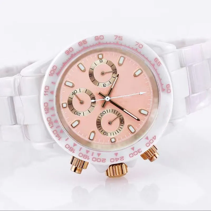 Luxurious ceramic men's imitation watch 43mm quartz high-quality ceramic strap Designer VK chronograph watch with night glow effect Night glow ceramic watch Elega