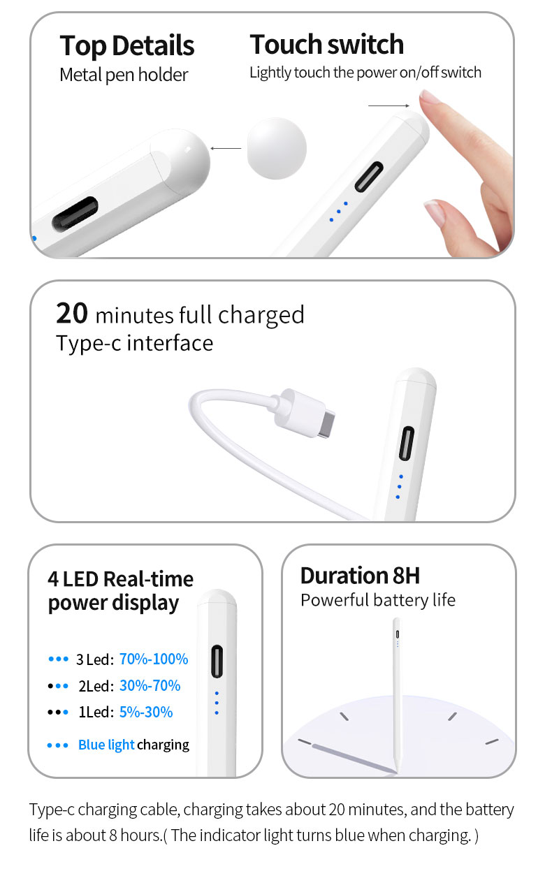 Universal Active Stylus Pen Compatible for IOS & Android Touch Screens Rechargeable Stylus Tip for Ipad/Ipad Pro/Air/Mini/Phone