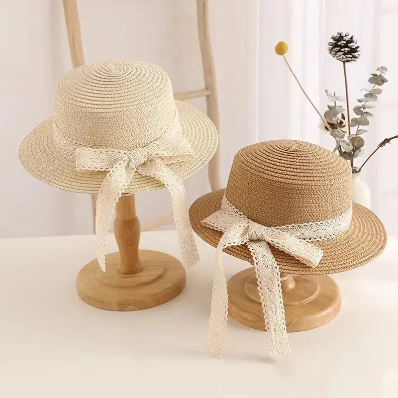 Cute Bow Flow Girl Straw Hat Spring Summer Breathable Sunshine Children Outdoor Travel UV Protection Panama Ca 250414z
