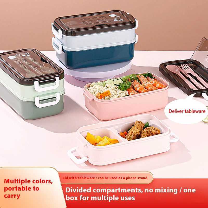2025 New 1400ml Lunch Box Double Layer Microwave Safe Portable Food Container with Utensils for Picnic Office School UseM251121