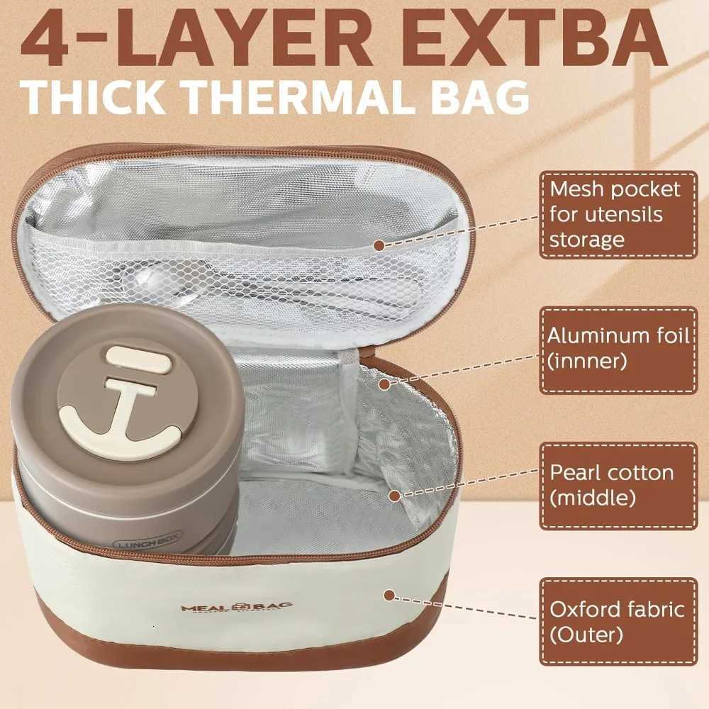 4-Piece Insulated Bento Box Set Stainless Steel Microwave Safe Leakproof Thermal Food Container with Bag 74ozM251121