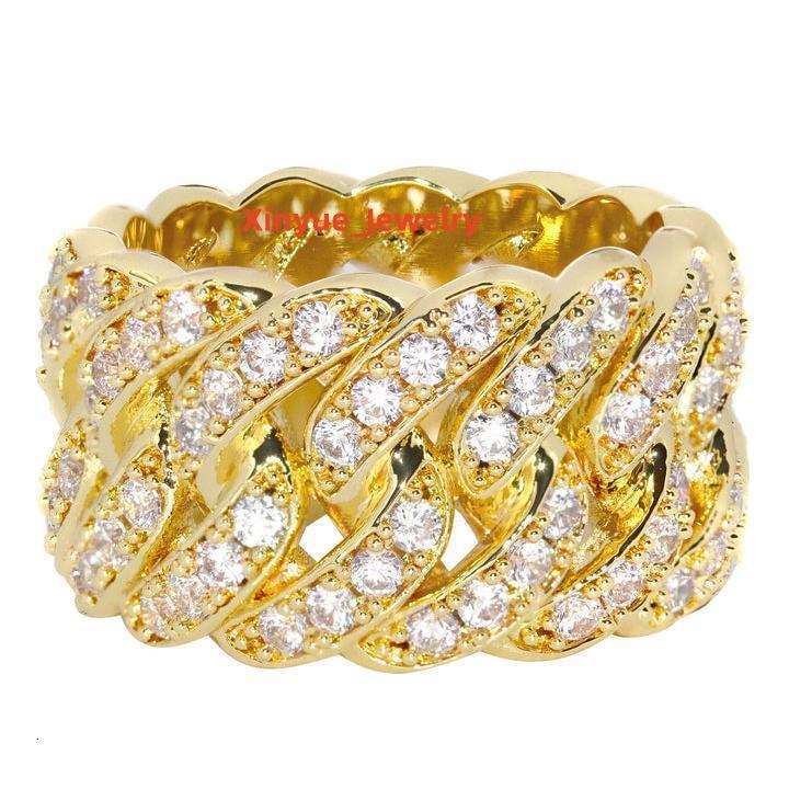 Luxury Moissanite Cuban Ring Hiphop Jewelry Big Guy 18k Gold Plated 925 Sterling Silver Moissanite Ring