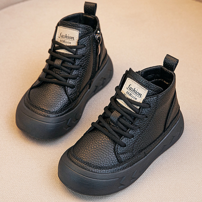 New designer shoes Boys Genuine Leather Martin Boots Winter New Children s Fleece Lined Warm Cotton Shoes Girls Top Layer Cowhide Short Boots