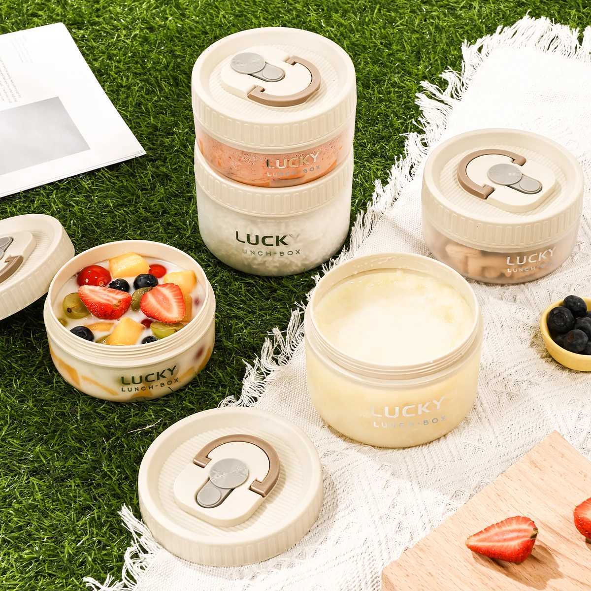 Stainless Steel Insulated Lunch Boxes Food Grade Microwave Heating Double-layer Bento Refrigerator Fresh-keeping Circular LunchM251121