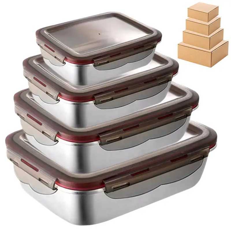 304 Stainless Steel Food Lunch Bento Box Sealed Leakproof Travel Storage Box Household Pickle Box Microwave Heating LunchboxsM251121