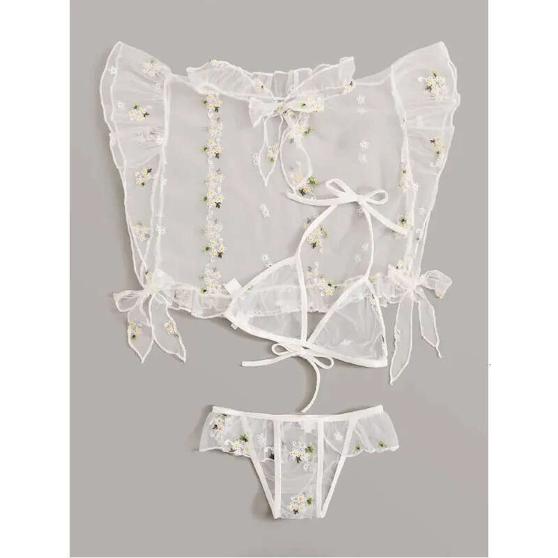 Lace Sexy Lingerie New Sexy Perspective Mesh Off Shoulder Top T Trouser Fun Set