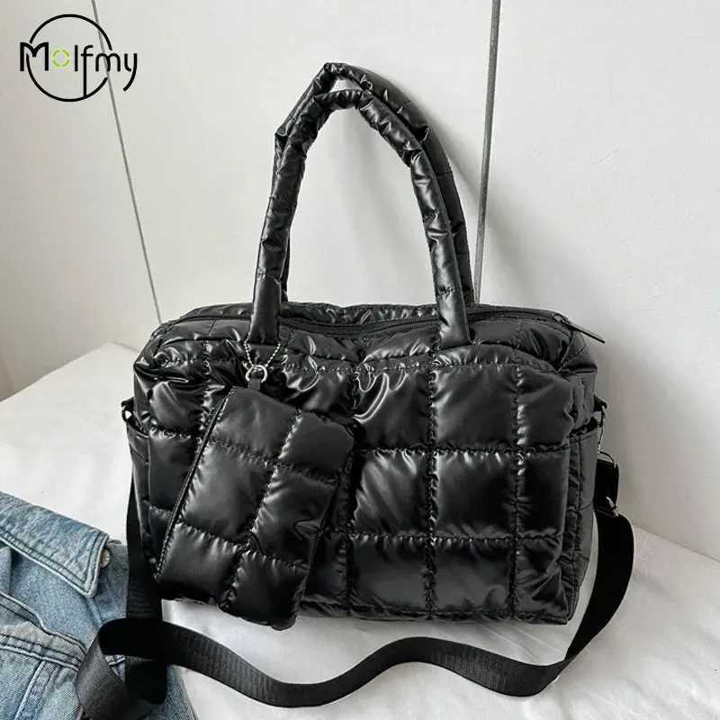 2pcs Luxury Space Bag Padded Cott Handbag Big Capacity Shoder Bags Waterproof Nyl TravelDown Crossbody Handbag Purse Bolsa Y251121