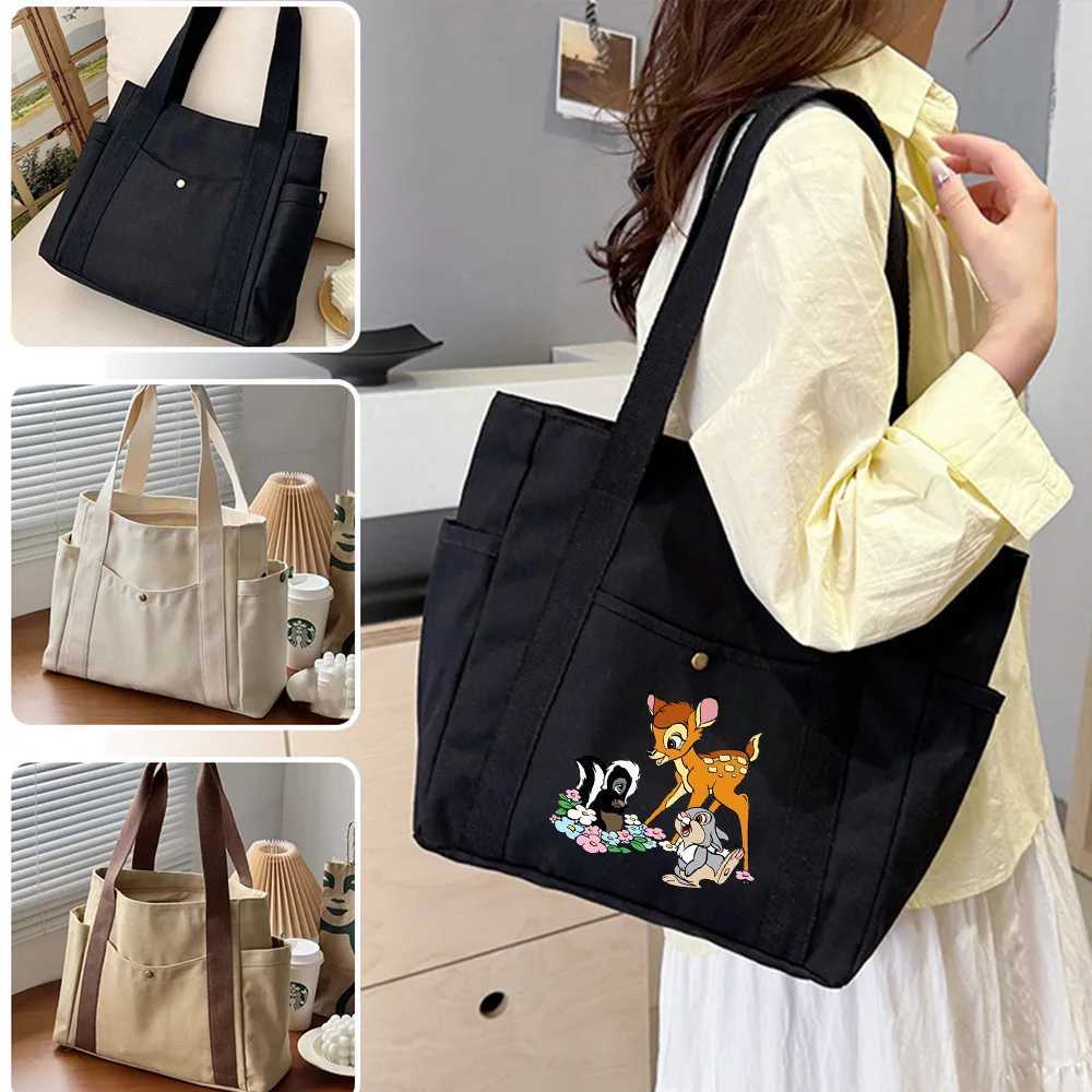 Bambi Tote Bag Large Canvas Handbag Work Commuter Carrying Bag College Style Student Outfit Book Shoulder Bag Shopping BagT251121