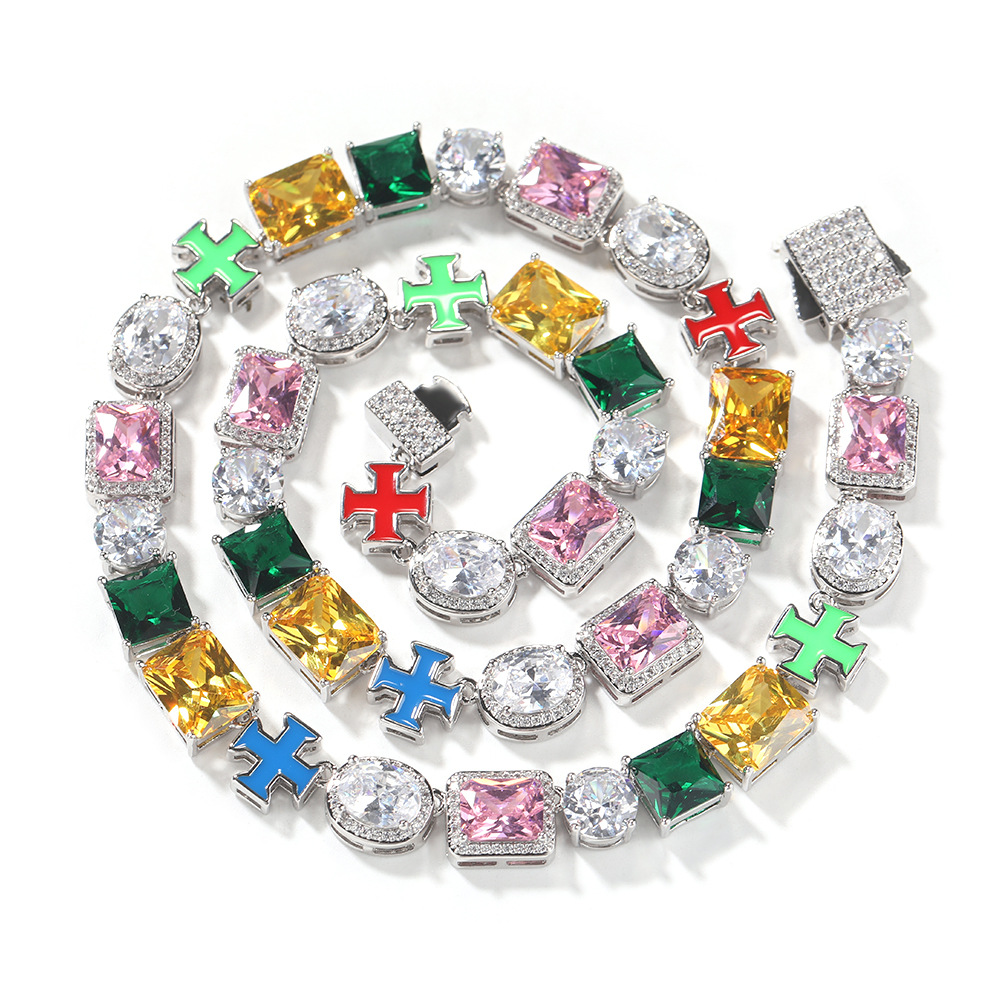 2025 Hip Hop Colorful Multi Shape 5A Cubic Zircon Vintage Jewelry 18K White Gold Fill Party Ins Top Sell Women Men Emerlad CZ Diamond Necklace Gift
