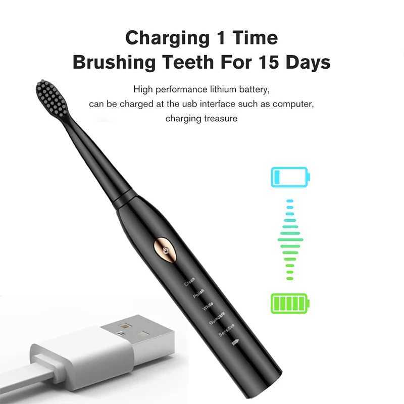 Electric Toothbrush 5-gear Mode USB Charging 4 colors IPX7 Waterproof Ultrasonic Rechargeable Soft Hair Toothbrush Adult Classic C251121