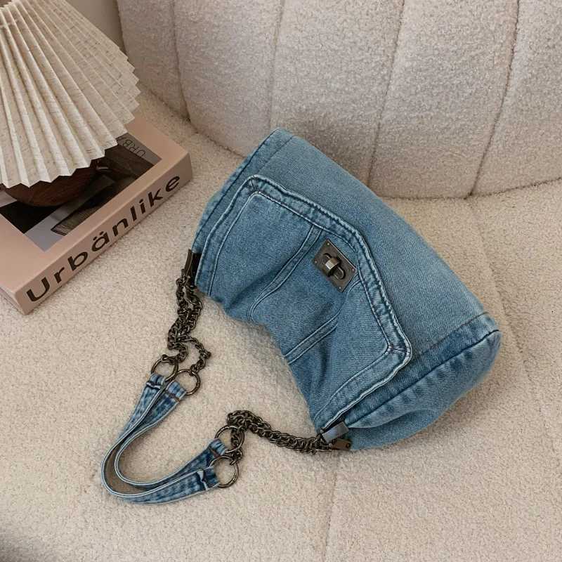Denim Bag for Girls New Trendy Shoder Bag Large Capacity Tote Bag for Class Cmuting Crossbody Chain Bag Y251121