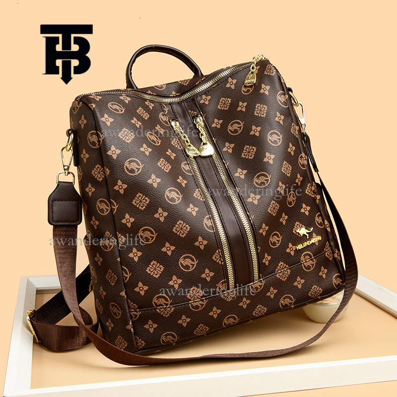 TB BHULAMTE Designer Luxury Women's Backpack Trendy Advanced Old Flower Double Zipper Splicing Shoulder Bag Large Capacity Travel Bag Student Lei