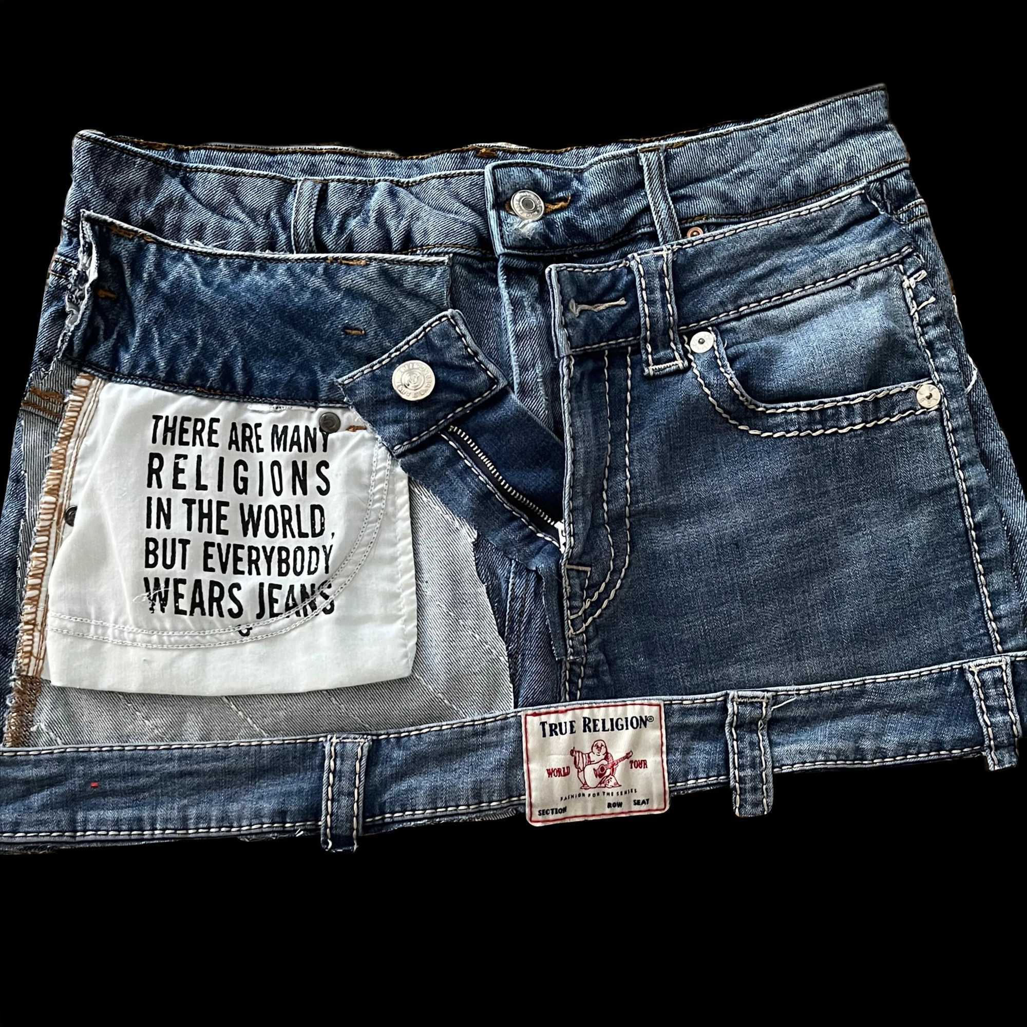 Y2K New Gothic Irregular Denim Leather Womens Clothing Harajuku Alphabet Pattern Patch Short Leather Retro Blue Low Waist Mini Skirt X250421