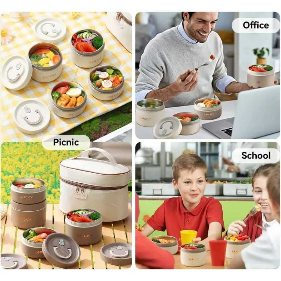 Bento Box Adult Lunch Box Set Portable Keep Warm Lunch Container With Insulated Bag 18/8 Stainless Steel Thermal Food ContaineM251121