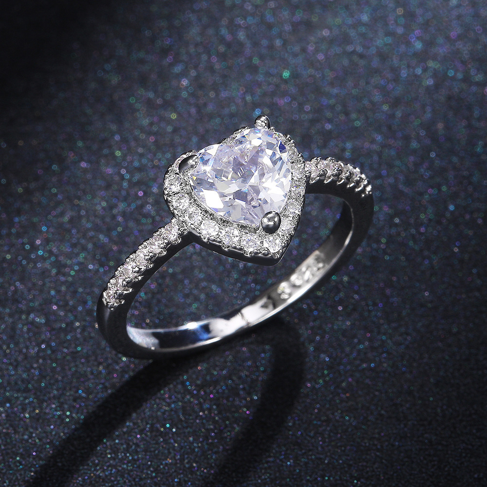 High Quality Classical Luxury Jewelry 925 Sterling Silver Pear Cut White Topaz CZ Diamond Promise Eternity Wedding Heart Ring for Women Size 5-12