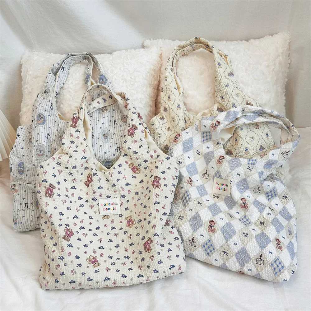 Korean Women Sweet Cartoon Shoulder Bag Shopping Bag Books Tote Female Eco Handbag Reusable Grocery Shopper PurseT251121