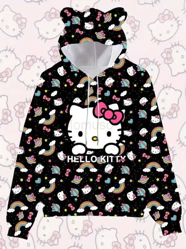 Sanrio 3D New Cat Ear Hooded Sweatshirt Hello Kitty Cinnamoroll Kuromi H2511211