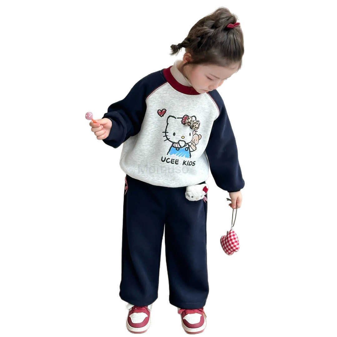 Sanrio Girls Fleece-Lined Autumn Winter Sweatshirt New Baby Girl Winter Round Neck Pullover Top Childrens Winter Clothing H251121