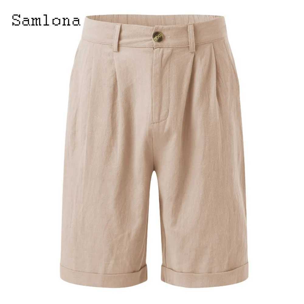 2024 American and European style casual linen beach shorts mens standing pocket classic basic shorts khaki white soft half pants new W250421