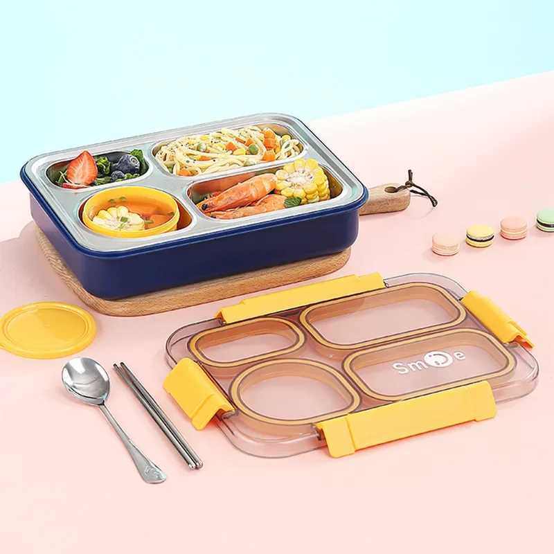 Stainless Steel 4 Divided Compartments Bento Lunch Box Kids Insulated Lunch Box for School Office Kitchen Food Storage ContainerM251121