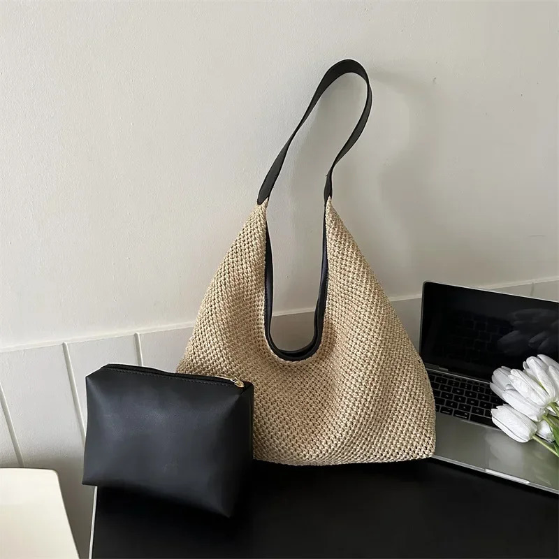 Casual Beach Summer Popular Woven Mother-in-law Bag 2025 Fashionable One-shoulder Seaside Travel Beach Straw Bag Drop Shipping R250421