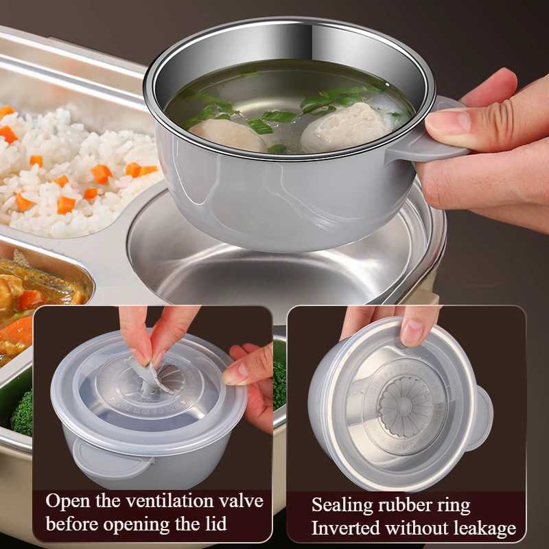 304 Stainless Steel Compartment Lunch Box Set Sealed Portable Insulated Microwae Heating Soup Bento Box for Adult Food ContainerM251121