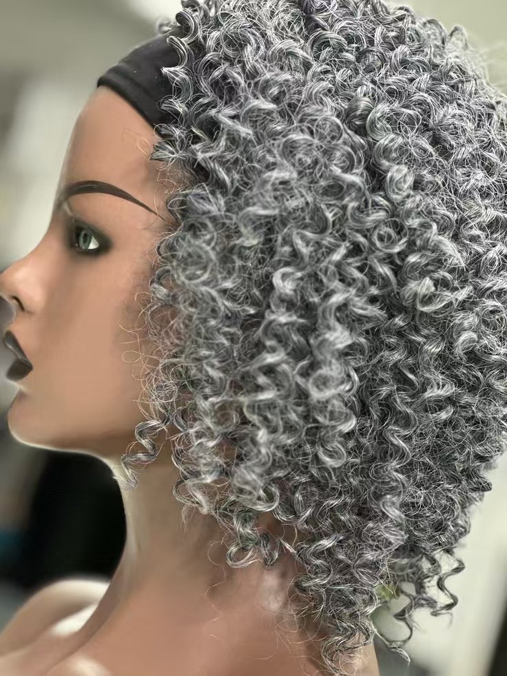 Real coily gray hair headband wig human hair color 44 glueless wigs salt&pepper mixed grey 12inch hot