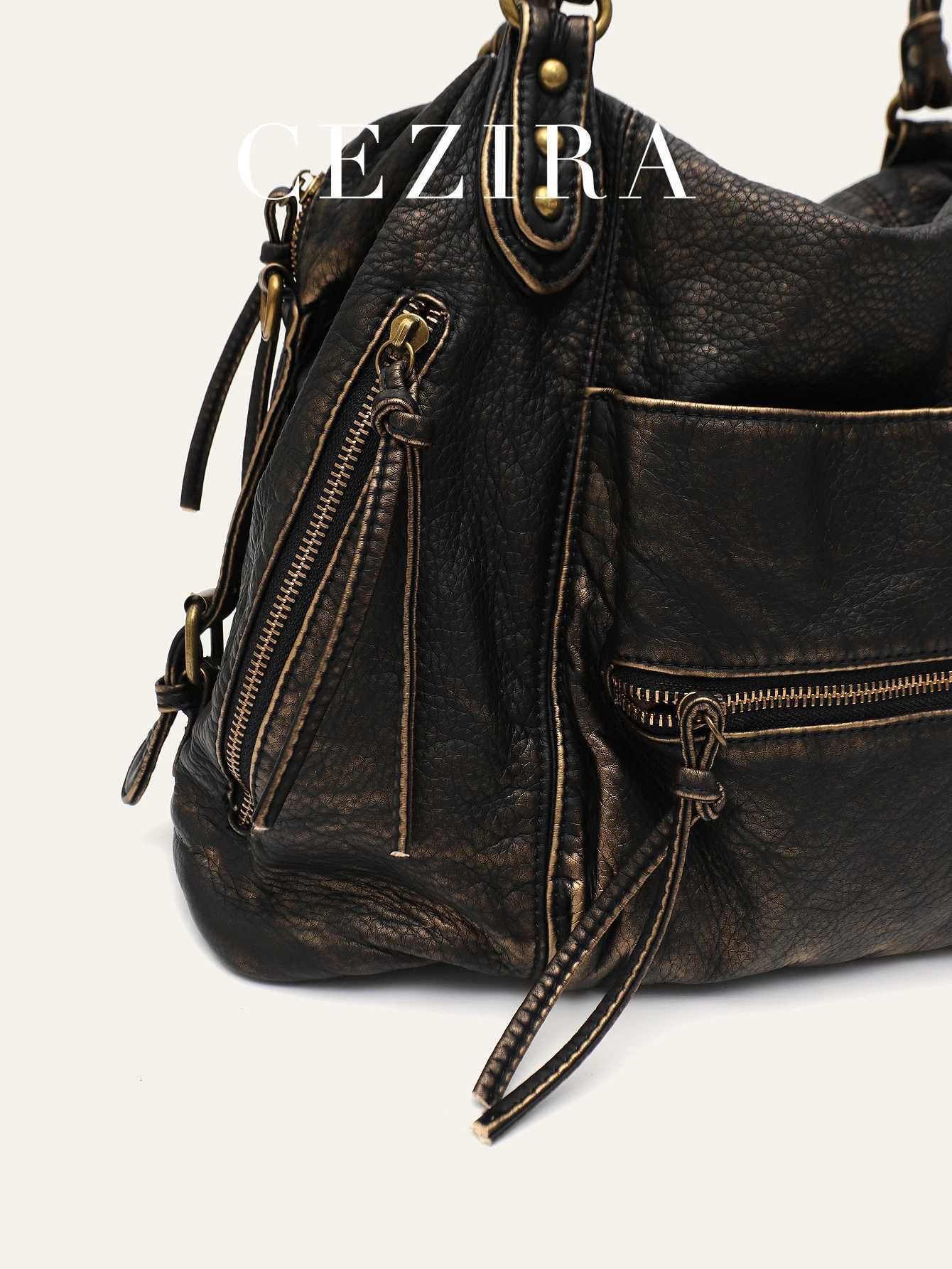 CEZIRA Cool Street Style Tote Wens B-off Color Wed PU s Crossbody Shoder Handbag Large Bag Travel Cmute Y251121