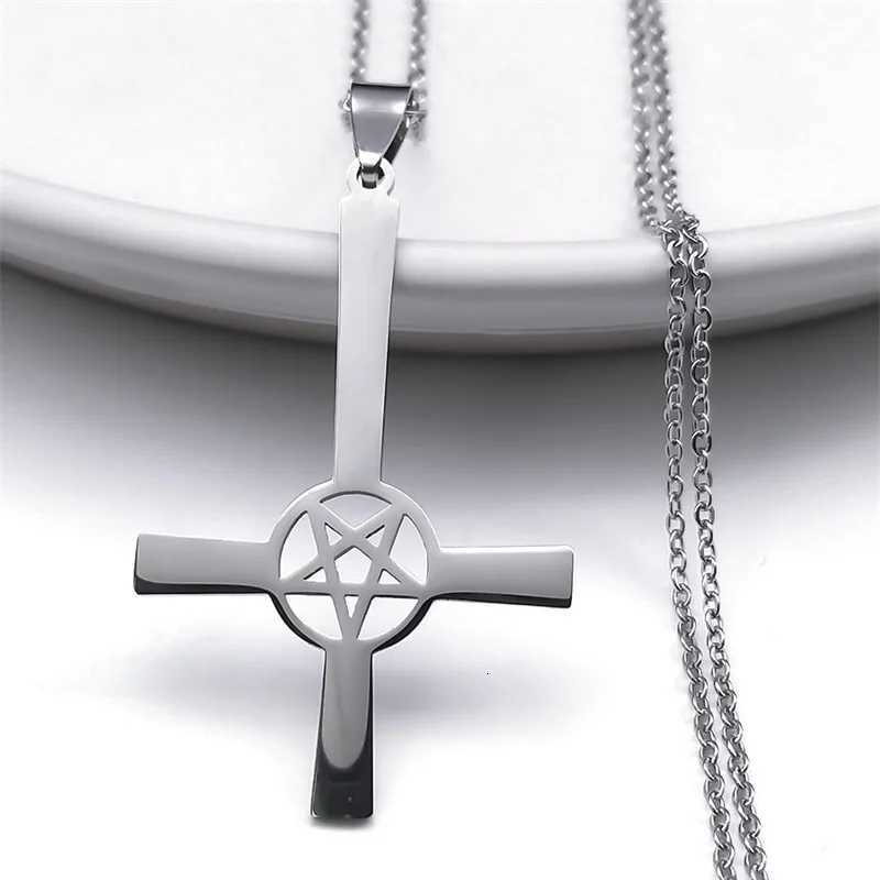 Inverted Cross Occult Pentagram Necklace Upside Down Cross Gothic Satan Necklaces Lucifer Satan Jewelry cruz invertida N642S03XJ251121
