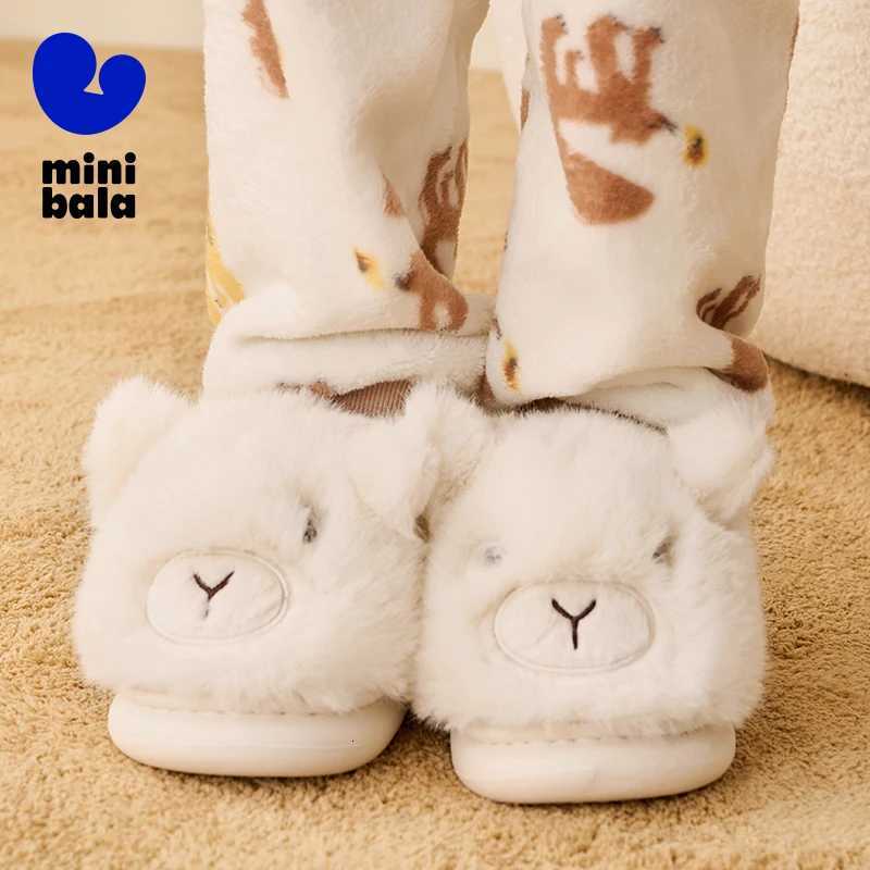 Mini Balabala Cotton Slippers Boys and Girls Winter Stylish Plush Warm Baby Home Shoes for Indoor UseW251121