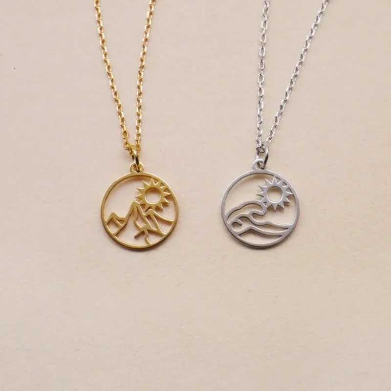 Stainless Steel Necklace Mountain Sun Sunset Pendant Necklace For Women Choker Necklaces Fashion Jewelry Party Friends GiftsXJ251121