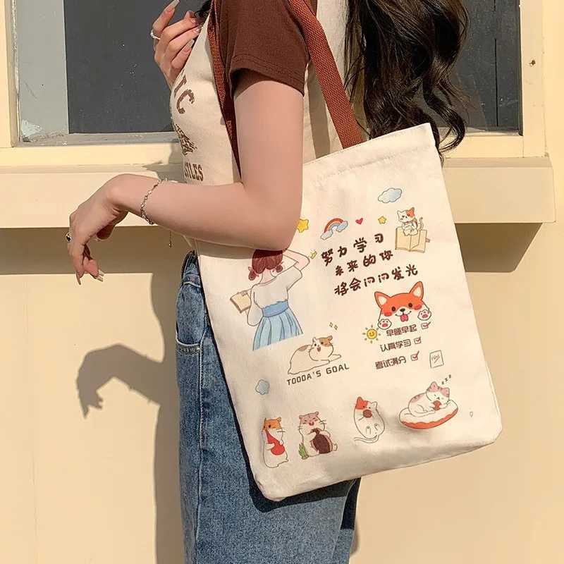 Womens Cartoon pattern Bag Casual Large Capacity Shoulder Bags Shopper Canvas Fashion Zipper Print Handbags Shopping BagT251121