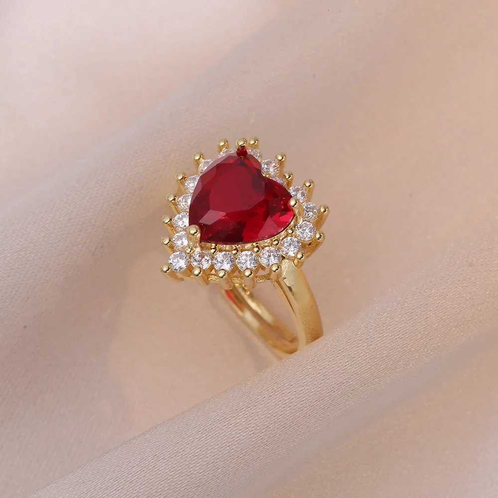 Sweet Romantic Love Studded with Zircon Ruby Earrings Ring Necklace Stainless Steel AccessoriesXJ251121