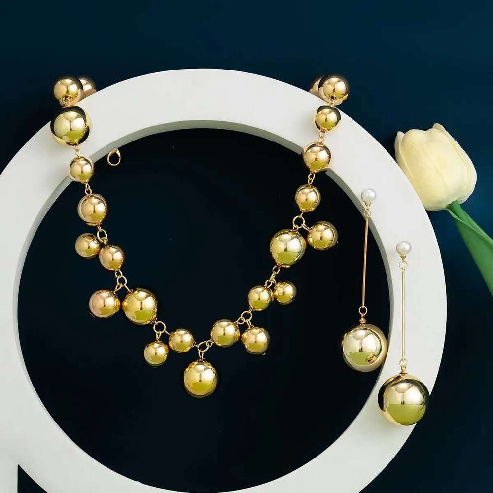 Punk Acrylic CCB Big Ball Bead Necklace Drop Earrings For Women Vintage Chunky Clavicle Chain Grunge Jewelry Set Steampunk