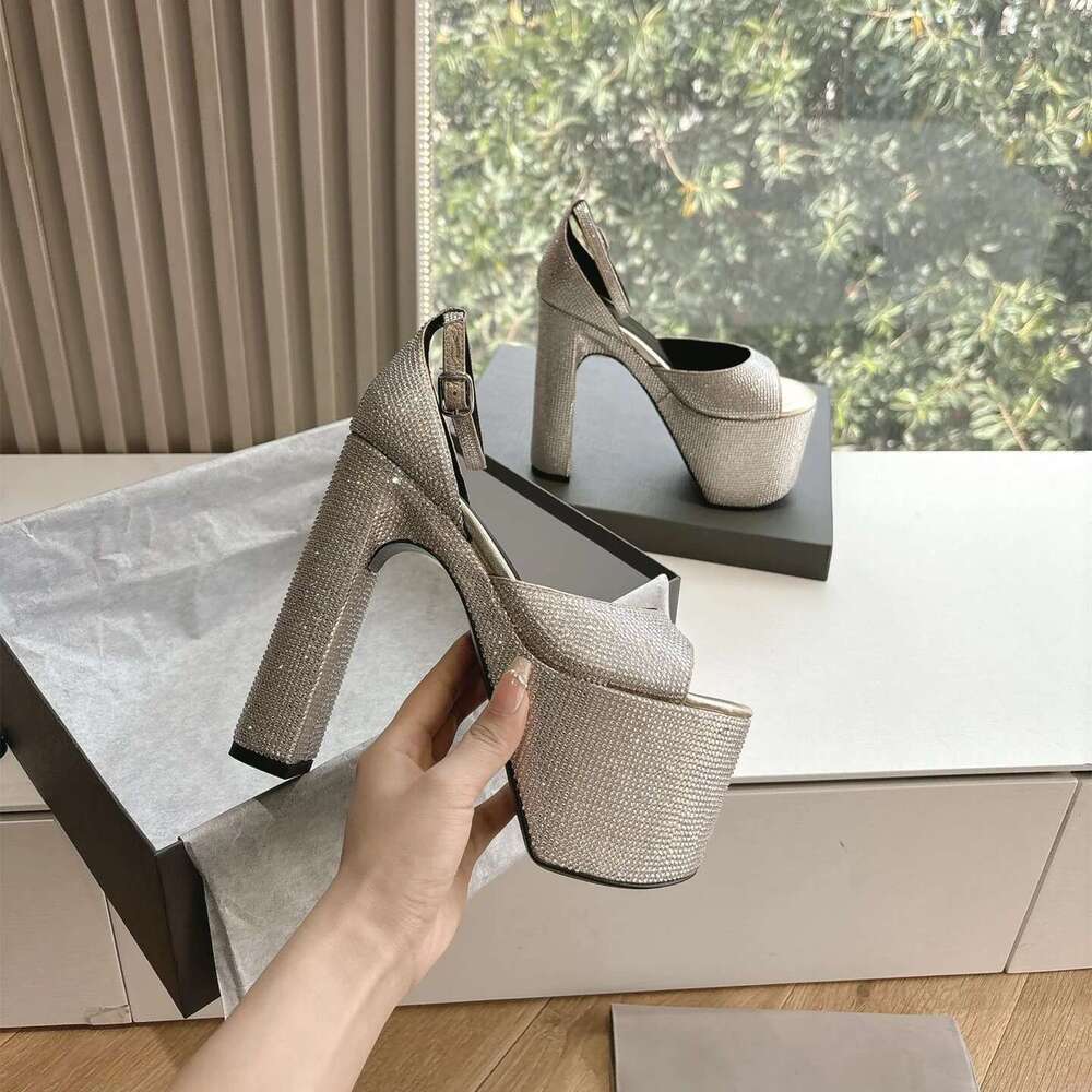 Women Size34-42 Genuine Leather Crystal Sandals Super High Heels Flat Platform Pumps Designer Shoes atillas De Mujer