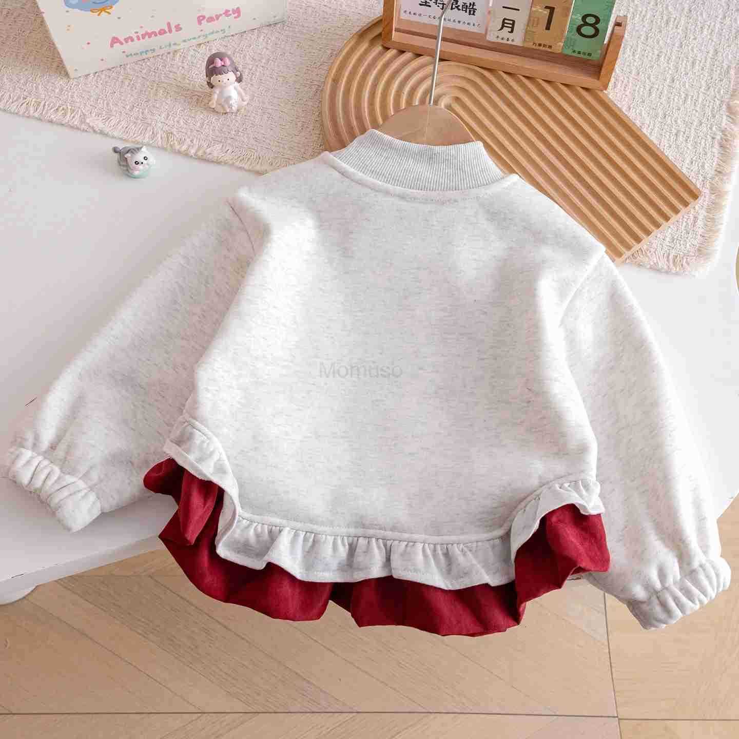 Sanrio Girls Winter Velvet Sweatshirt New Sweet Cartoon Hello Kitty Snowman Warm Top Thickened Splicing Ruffle Hemline Pullover H251121