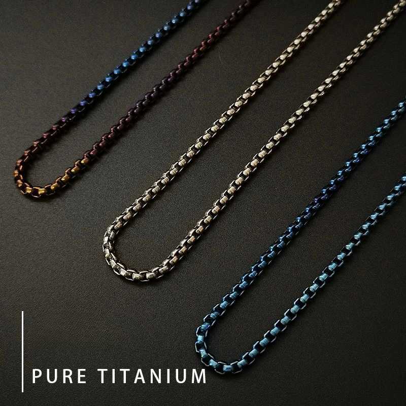 New 3mm TA1 Pure Titanium Rolo Box Chain Necklace Bracelet for Men Women Blue Gray Anti-Allergy Skin Friendly Square NecklaceXJ251121