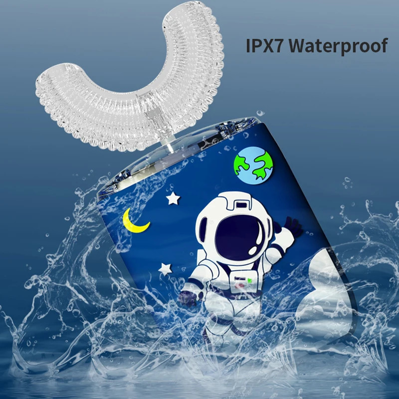 Electric Toothbrush for Children Adults U Shaped 360 Degrees Smart Electric Toothbrush Rechargeable Cartoon for Kids Blue Light 251113